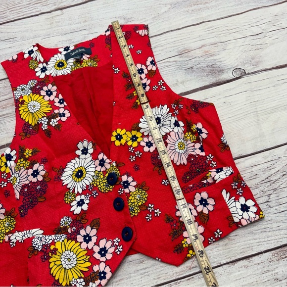ModCloth “Splash of Inspiration” Red Floral Vest Retro Vibe Size Large - Picture 5 of 10